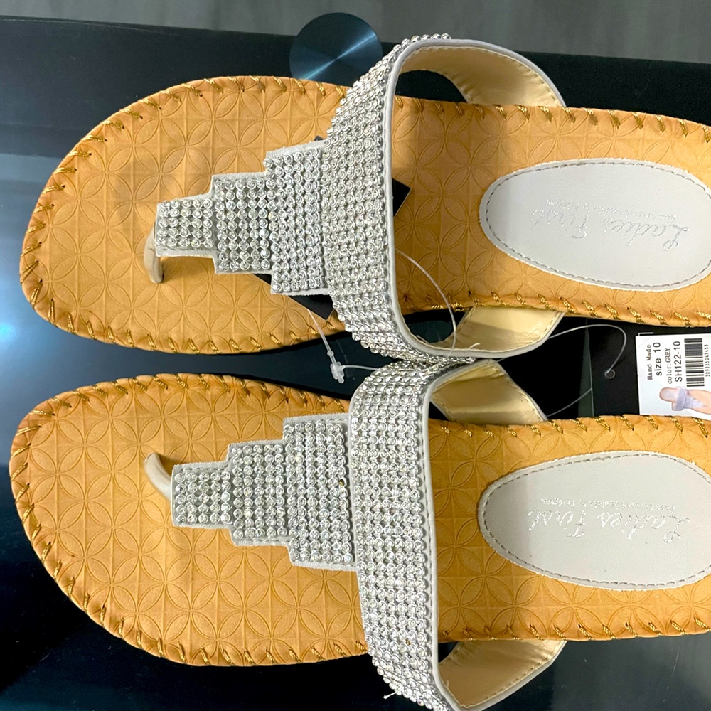 Luxury handcrafted silver stones women slippers